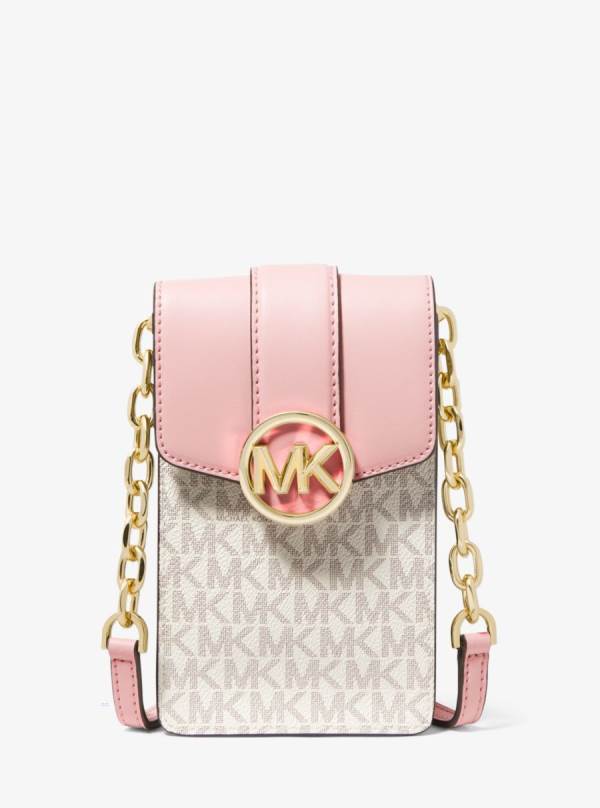 Damske Spojková Taška Michael Kors Carmen Small Logo Smartphone Ruzove Biele - Kabelky Michael Kors Lacne | YIKGT-3486